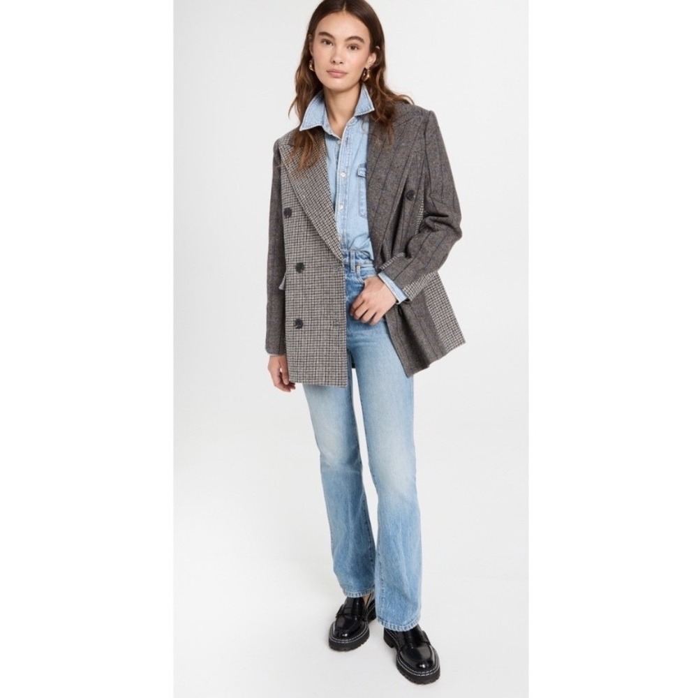 Anthropologie x Avec Les Filles Mixed Plaid Double Breasted Blazer Wool Blend - Picture 1 of 7